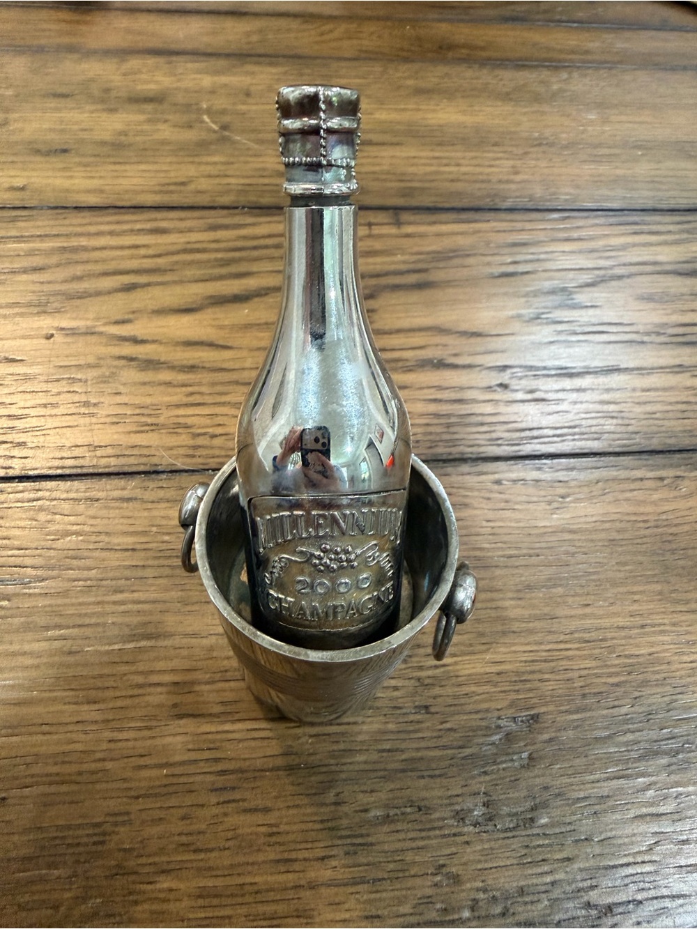 Silver-Tone Wine Bottle with Ice Bucket Accent vintage salt and pepper shakers